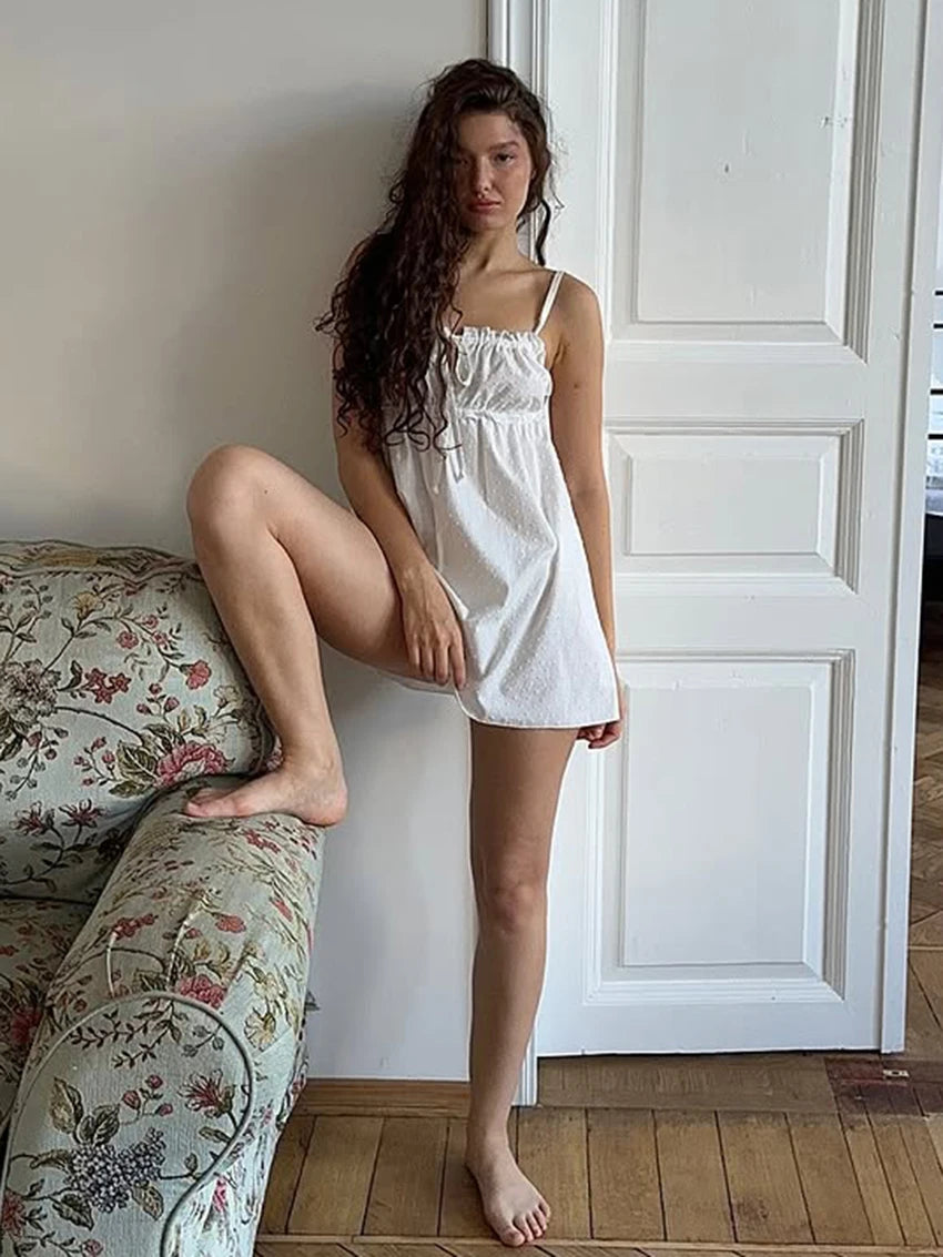 Cotton Spaghetti Strap Lace Up Night Dress