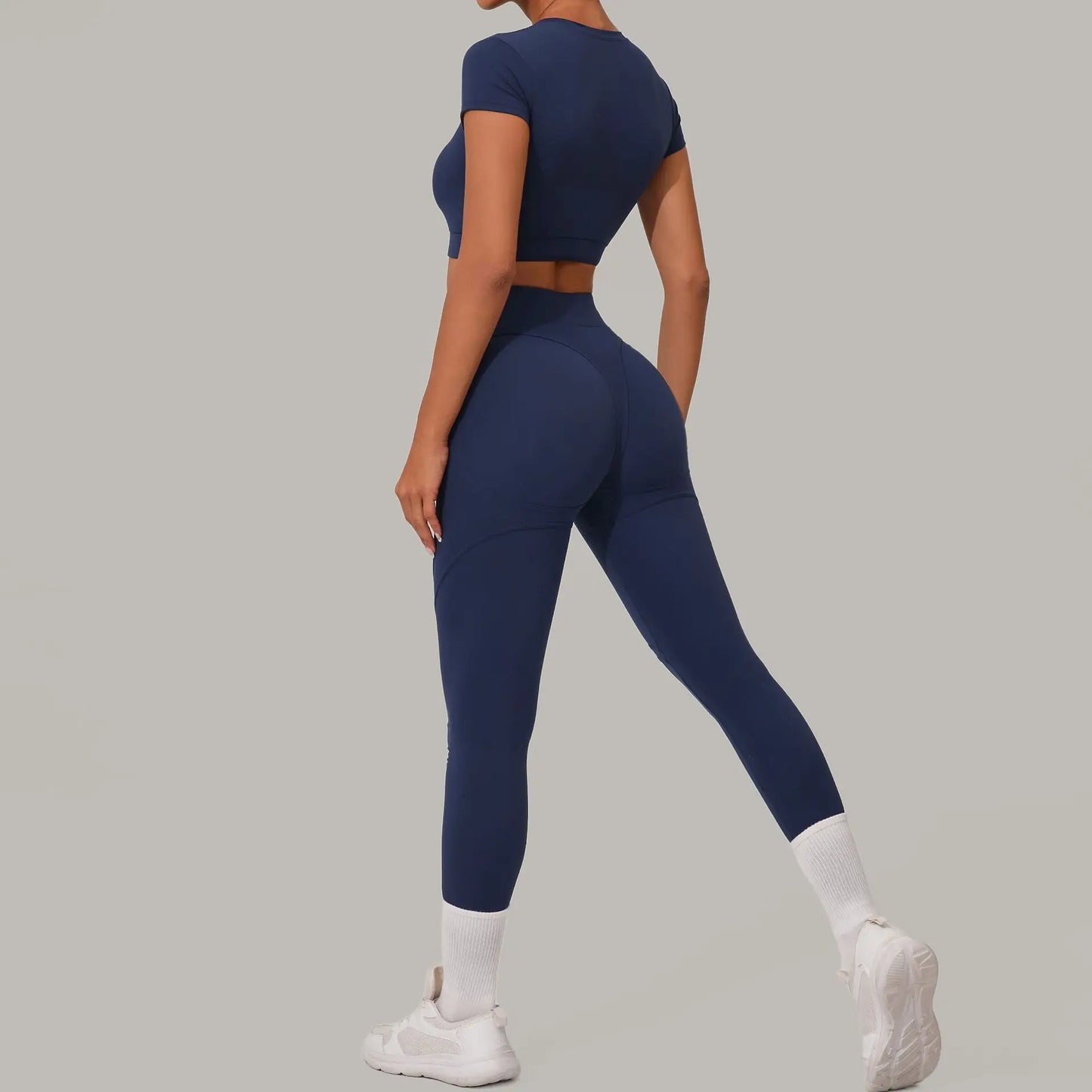 Women Yoga Set 2PCS Seamless Sportswear Workout Clothes Athletic Wear Gym Legging Fitness Bra Crop Top Short Sleeves Sports Suit