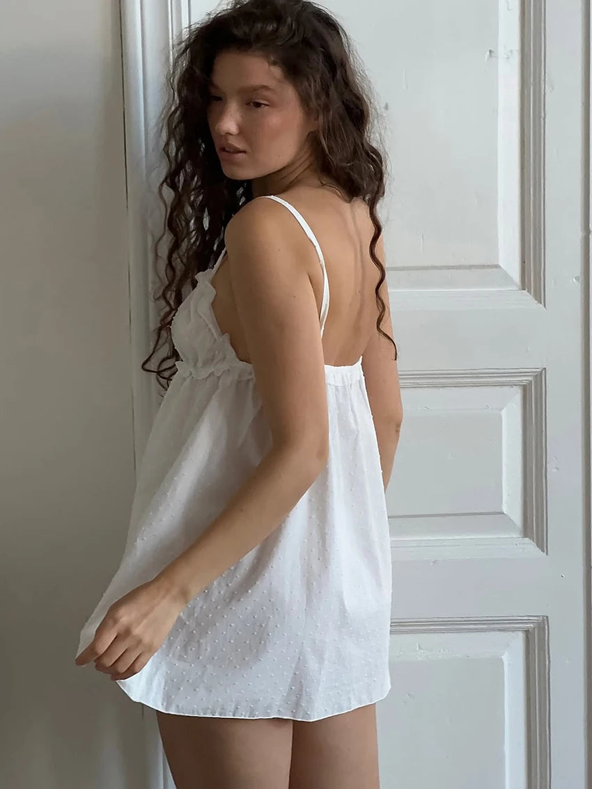 Cotton Spaghetti Strap Lace Up Night Dress
