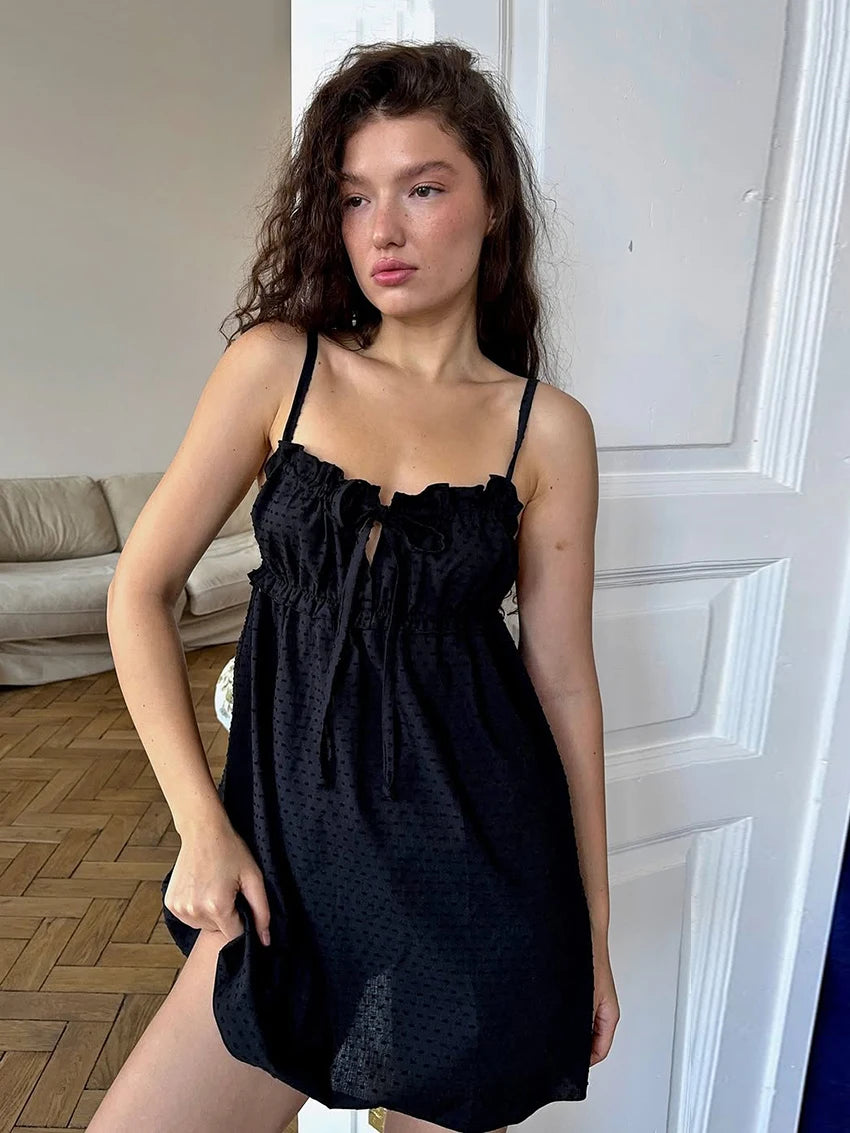 Cotton Spaghetti Strap Lace Up Night Dress