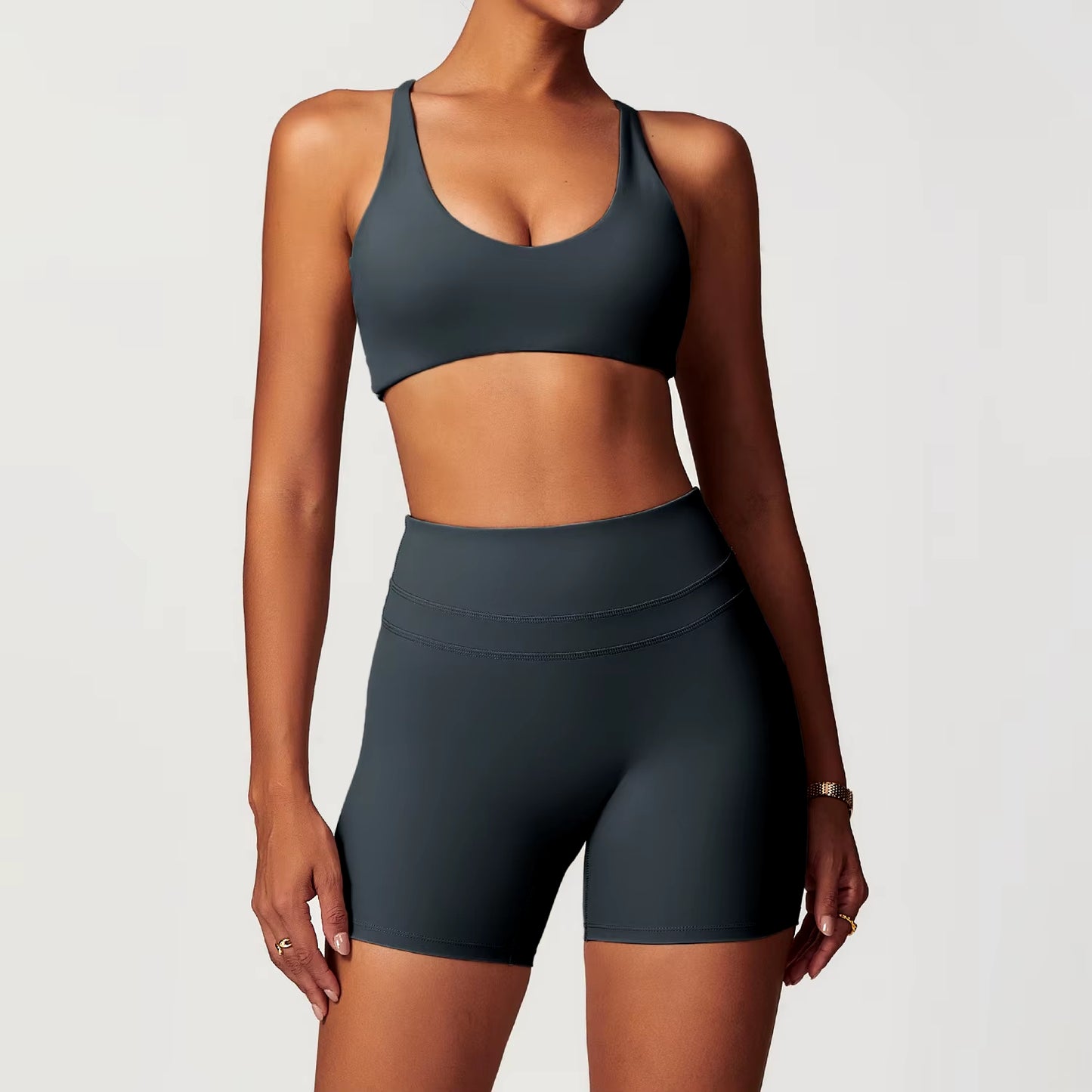 2 Pcs Gym Top & Biker Shorts Set