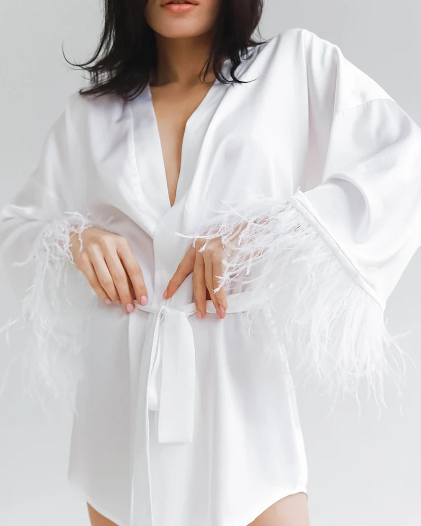 Feather Satin Sexy Robe