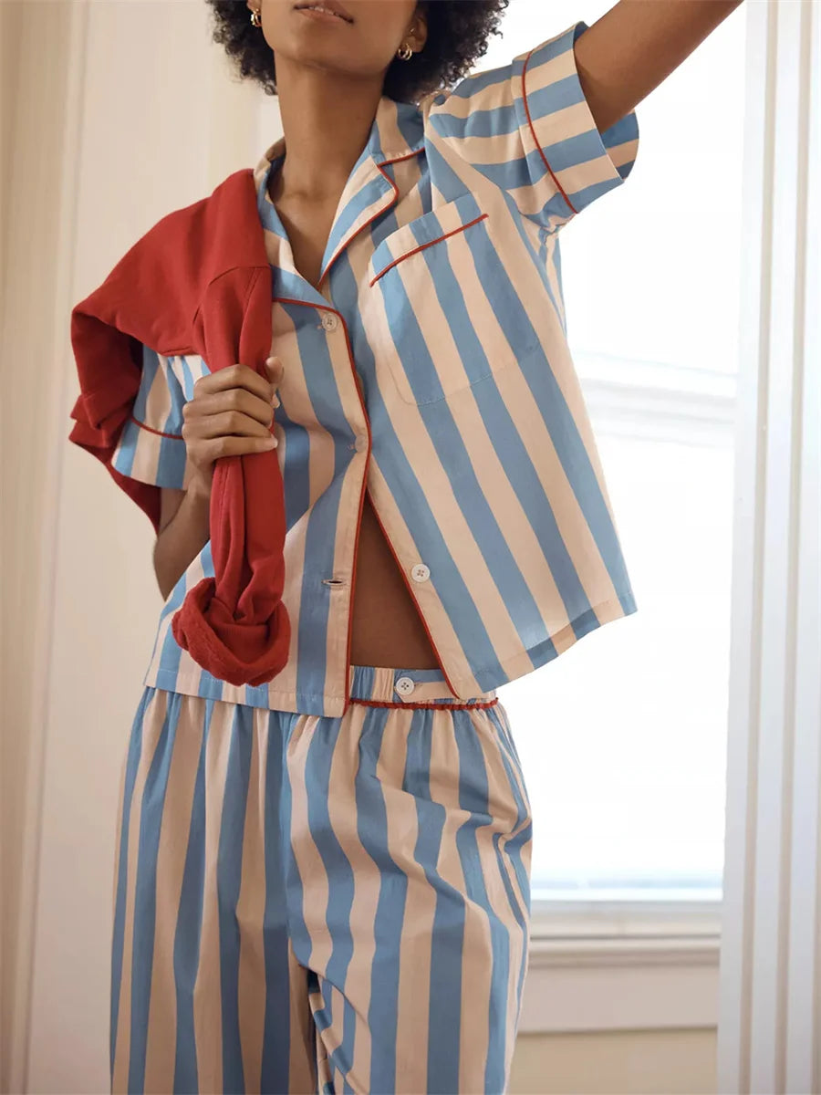 2 Pcs Blue Striped Pyjama Set