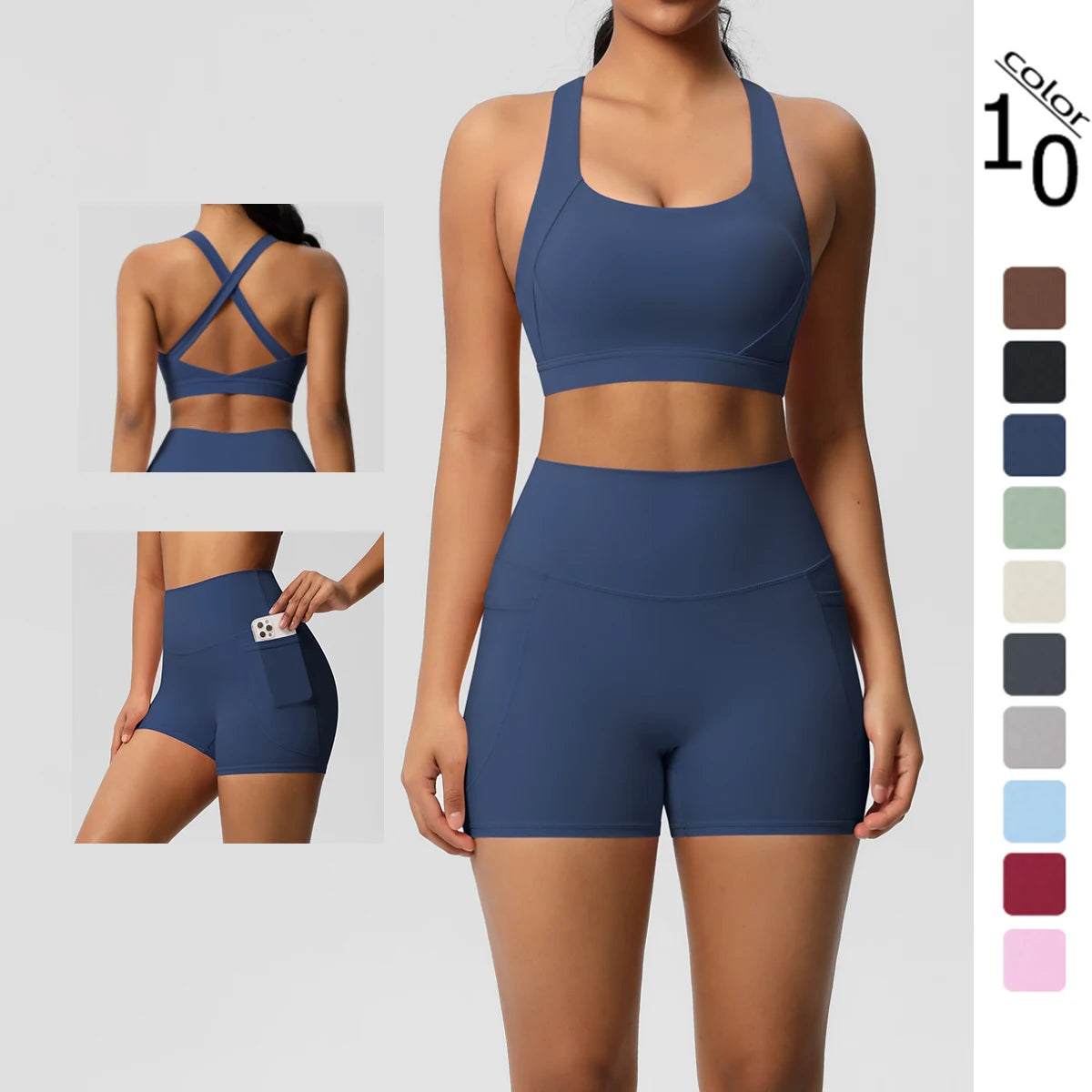 2PCS Crop Top & Shorts Gym Sets