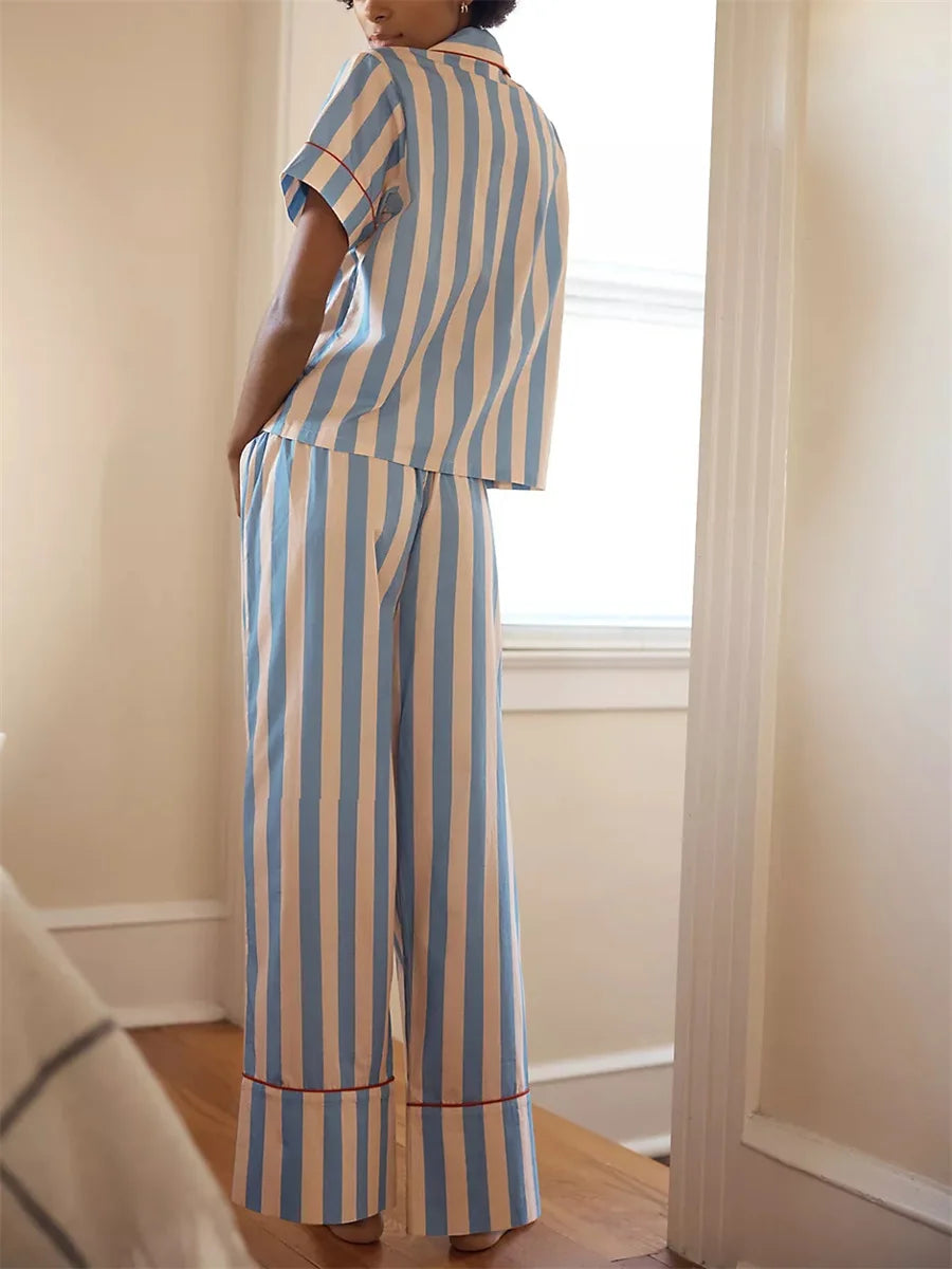 2 Pcs Blue Striped Pyjama Set