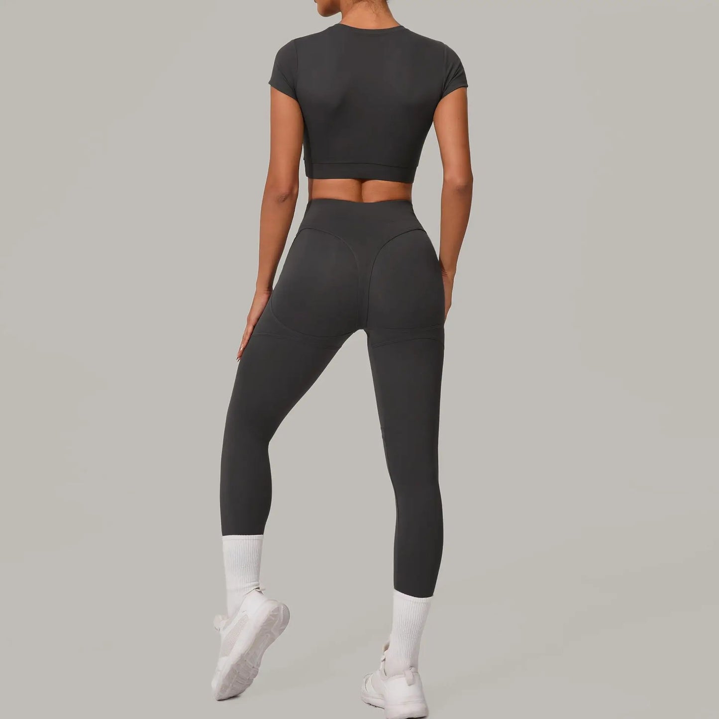 Women Yoga Set 2PCS Seamless Sportswear Workout Clothes Athletic Wear Gym Legging Fitness Bra Crop Top Short Sleeves Sports Suit