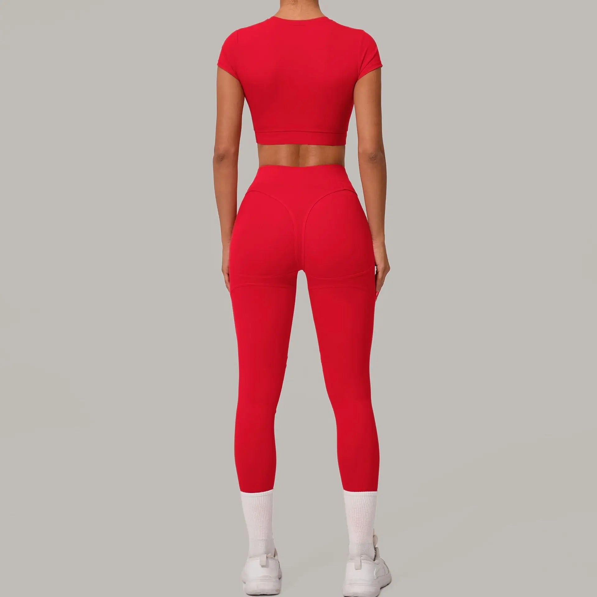 Women Yoga Set 2PCS Seamless Sportswear Workout Clothes Athletic Wear Gym Legging Fitness Bra Crop Top Short Sleeves Sports Suit