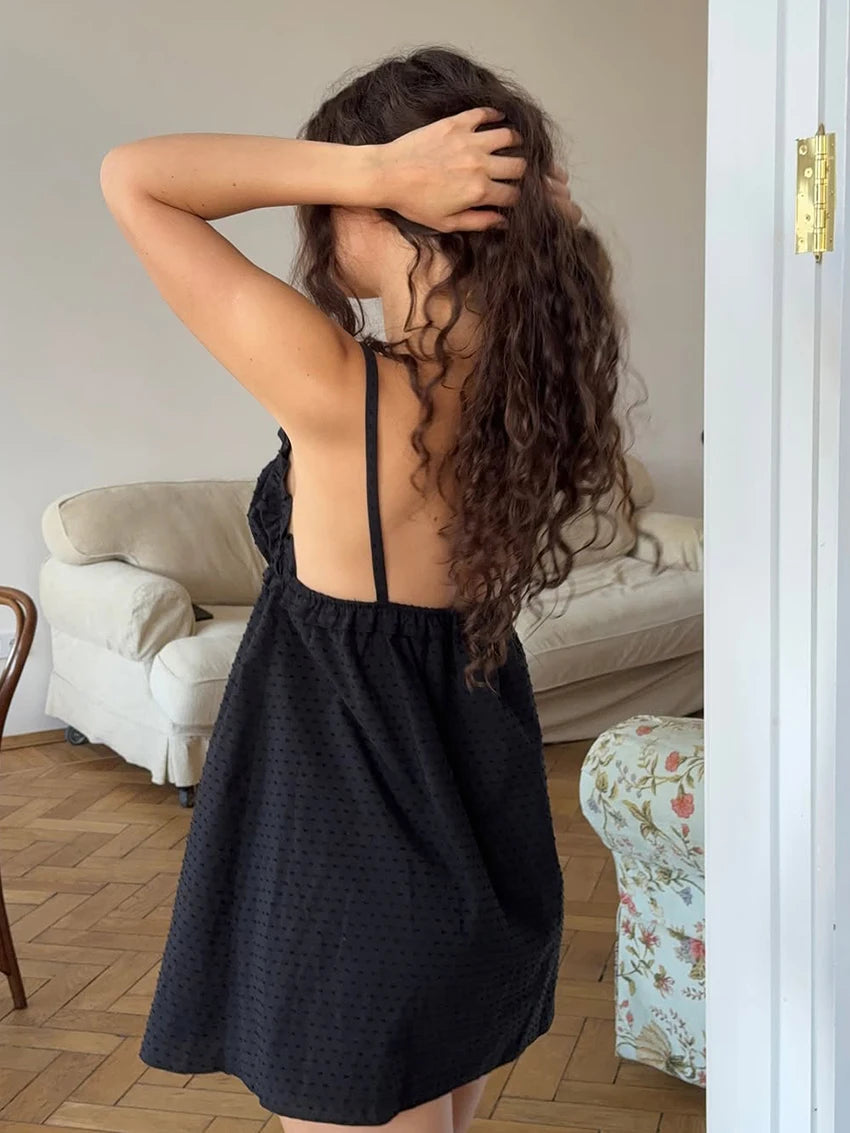 Cotton Spaghetti Strap Lace Up Night Dress