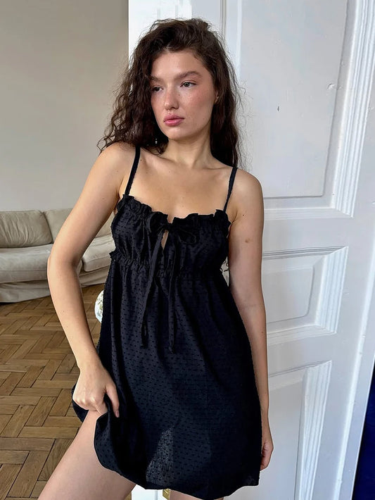 Cotton Spaghetti Strap Lace Up Night Dress