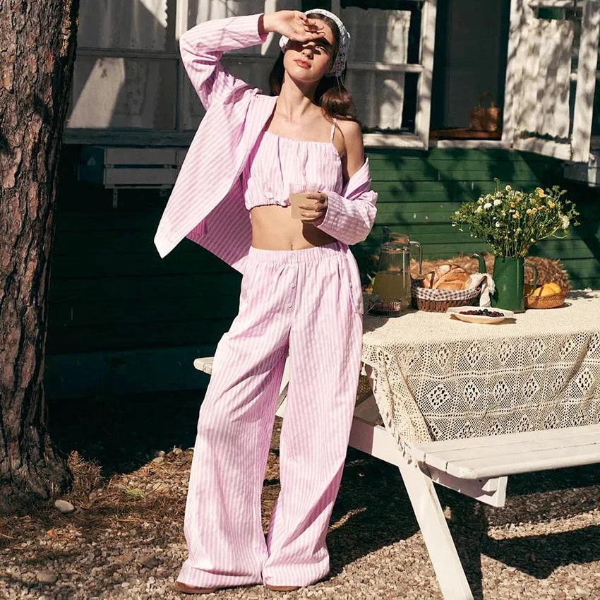 3 Pcs Striped Pyjama Set