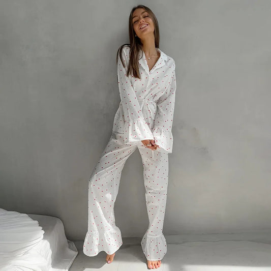 Cotton Heart Printed Breathable Pyjamas Set 