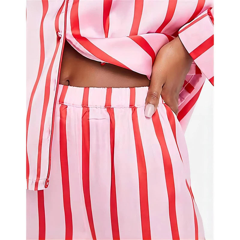 Pink Striped Silk Satin Pyjama Set
