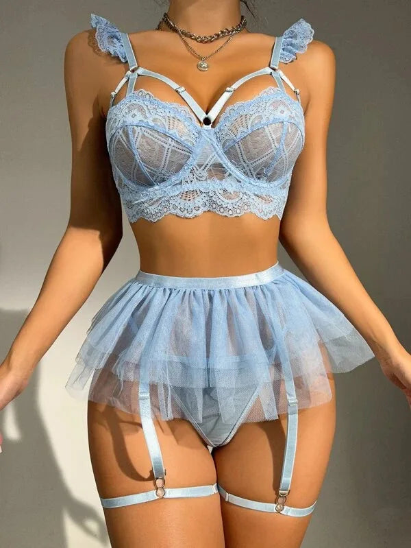 Lace Transparent Brief & Bra Push up Breves Sets