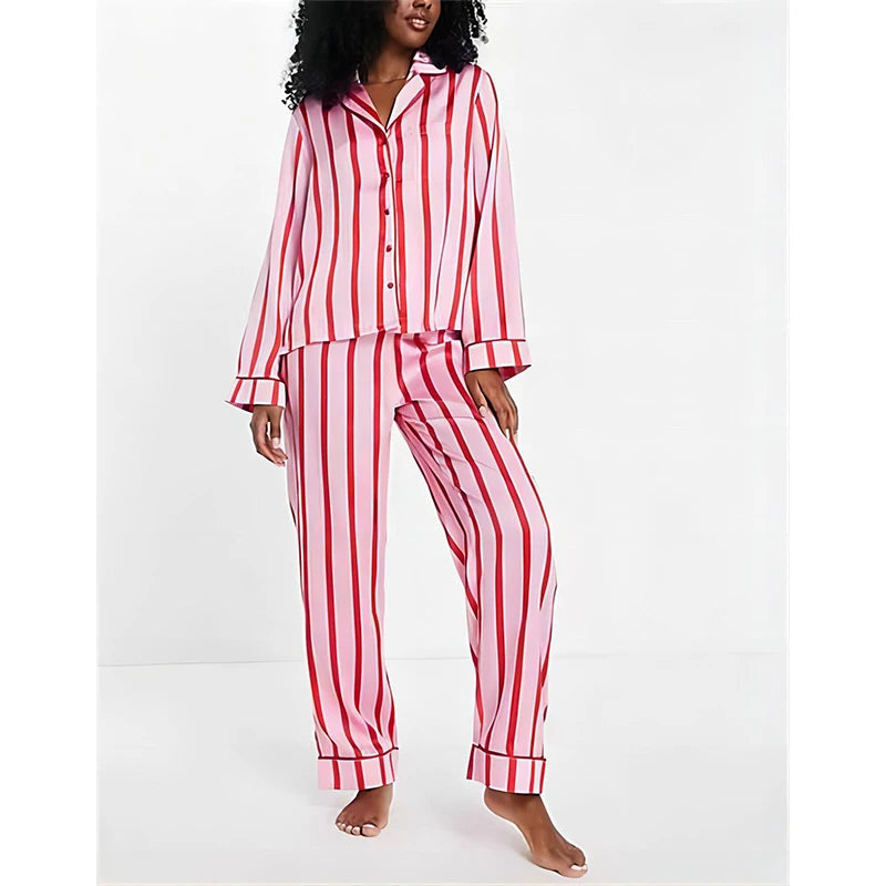 Pink Striped Silk Satin Pyjama Set