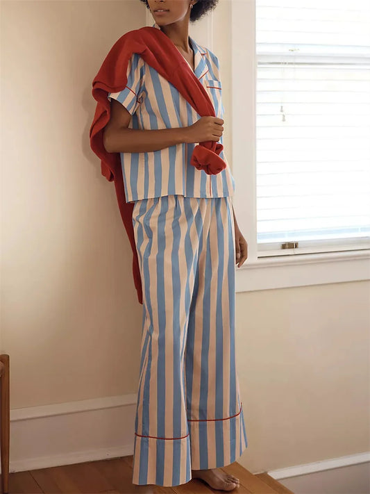2 Pcs Blue Striped Pyjama Set