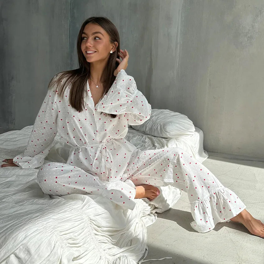 Cotton Heart Printed Breathable Pyjamas Set 