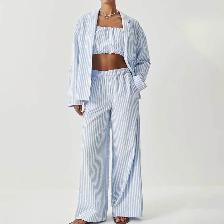3 Pcs Striped Pyjama Set