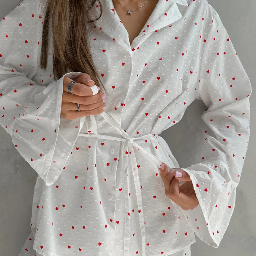 Cotton Heart Printed Breathable Pyjamas Set 