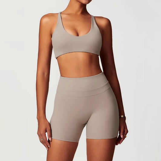 2 Pcs Gym Top & Biker Shorts Set